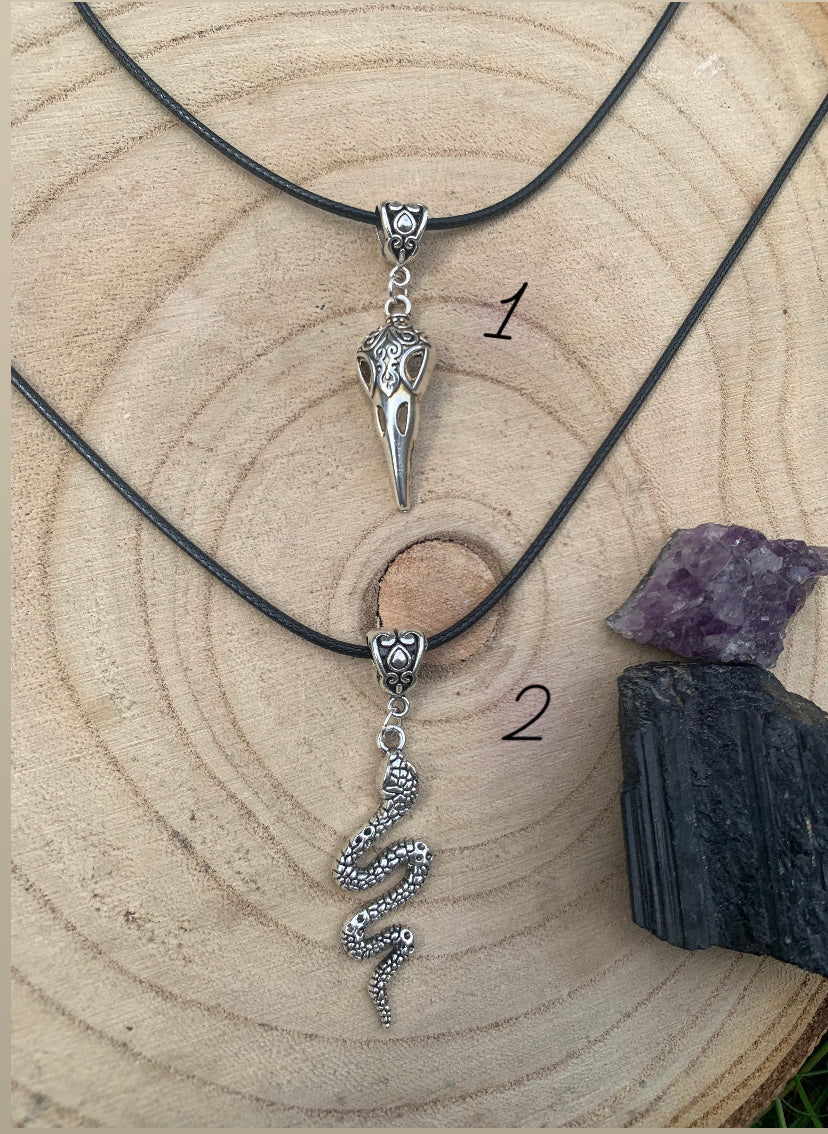 Witchy necklaces ~ snake and crow