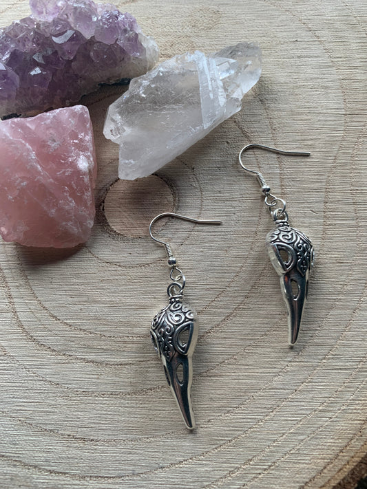 Gothic crow skull earrings