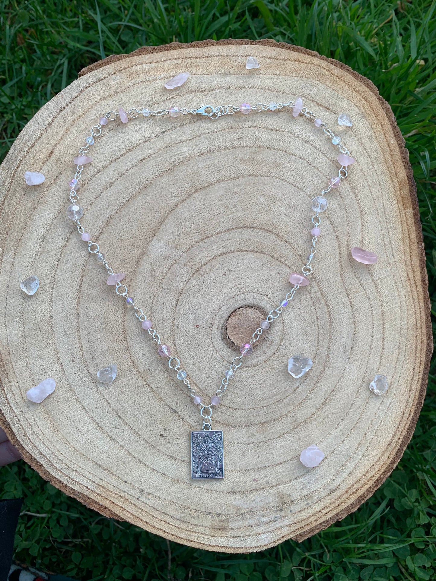 Rose quartz beaded taro card necklace 🌞🌸✨