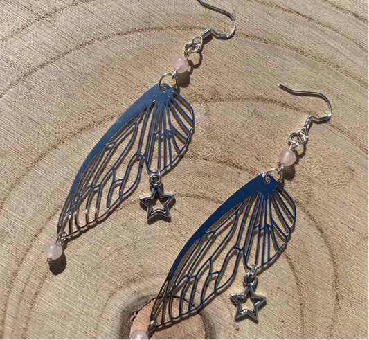 Rose quartz fairy wing earrings 🌸🧚