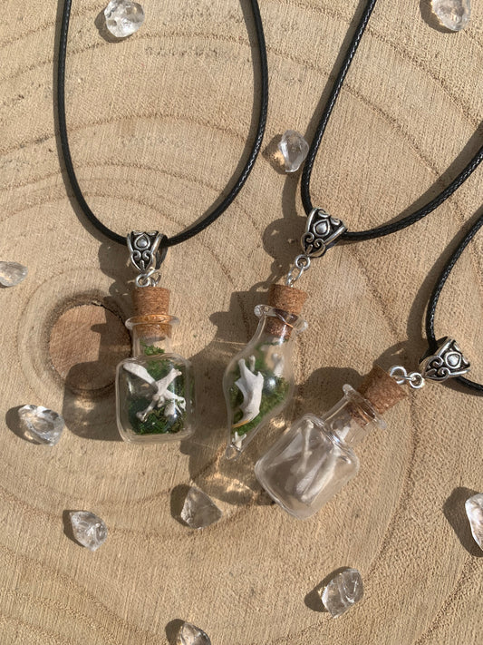 Mouse bone and moss bottle  necklaces 🐭✨