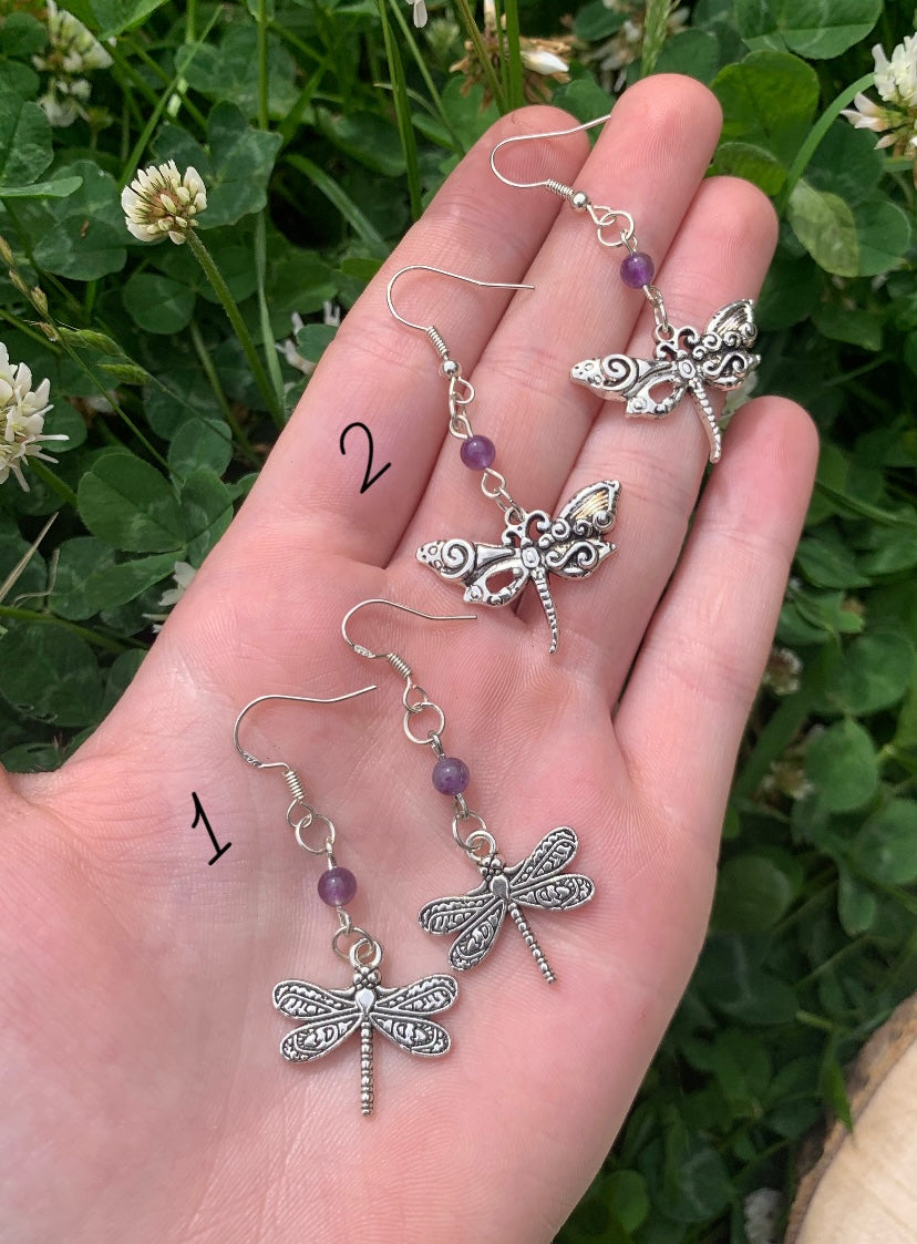 Whimsical amethyst dragonfly earrings ✨