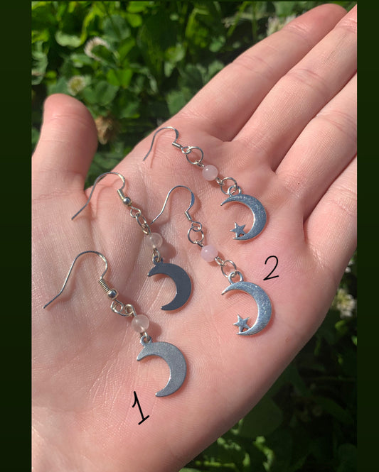 Celestial rose quartz moon earrings 🌙✨